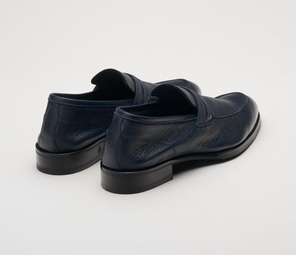 (product) Firenze Navy Loafer, Back view of the pair