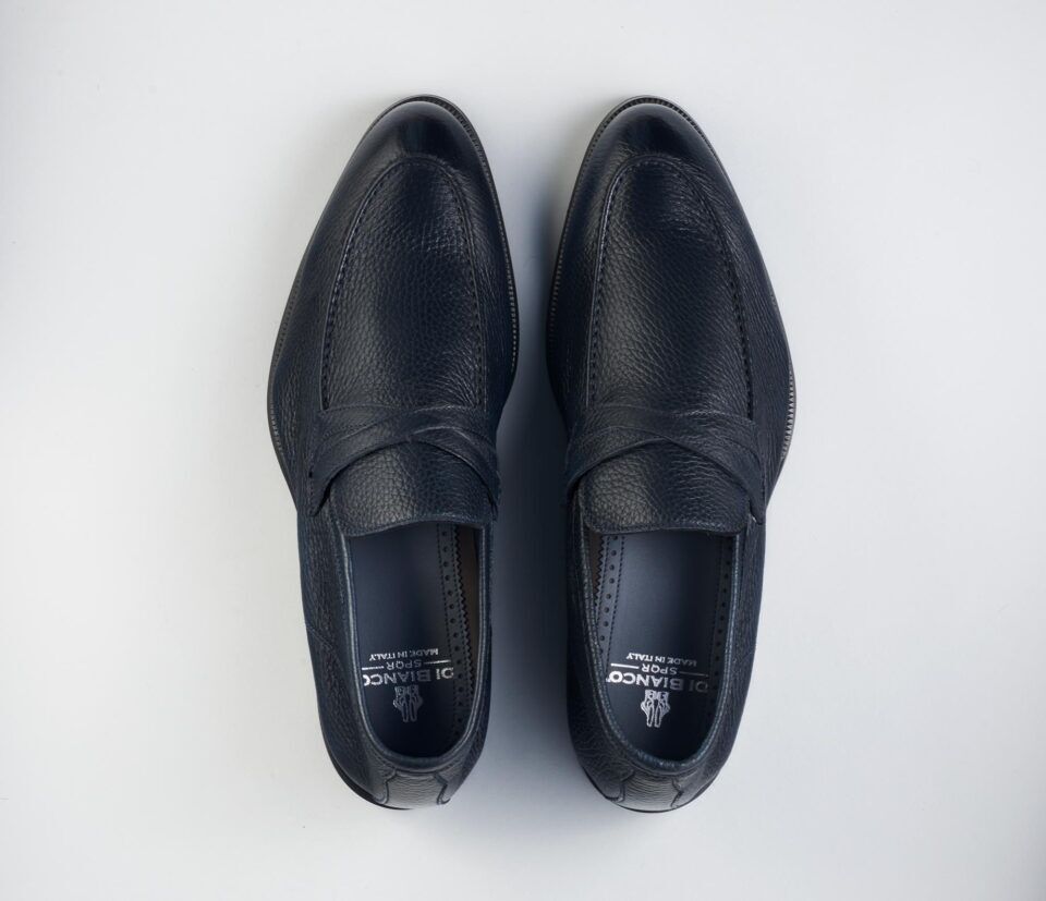 (product) Firenze Navy Loafer, Top view of the pair