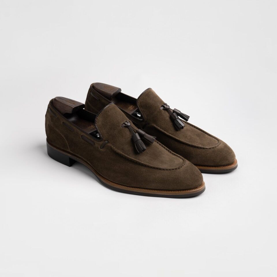 (product) Napoli Bark Suede Loafer, Side view of the pair