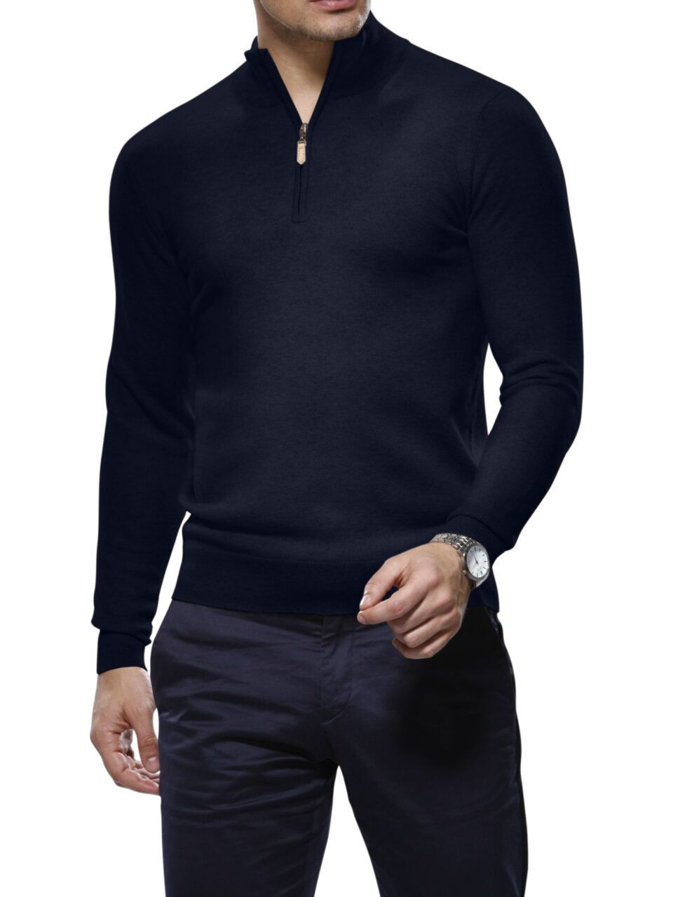 (product) Midnight Cashmere 1/4 Zip Mock Sweater