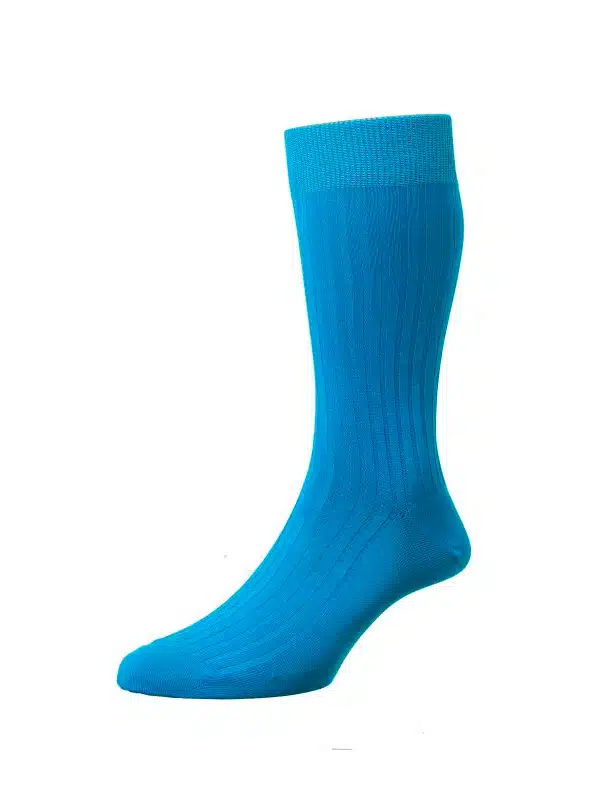 (product) Pantherella Danvers Mid-Calf Cotton Socks - Bright Turquise