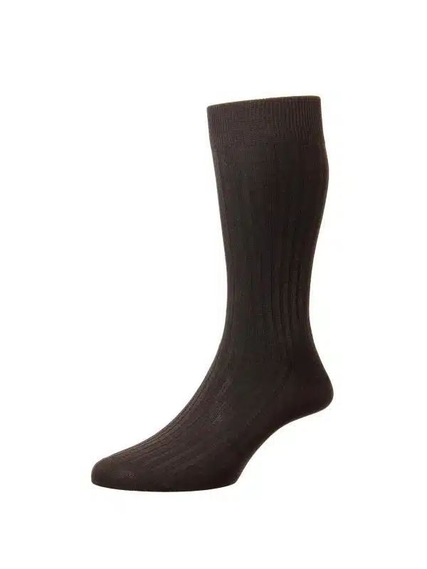 (product) Pantherella Danvers Mid-Calf Cotton Socks - Dark Brown Mix