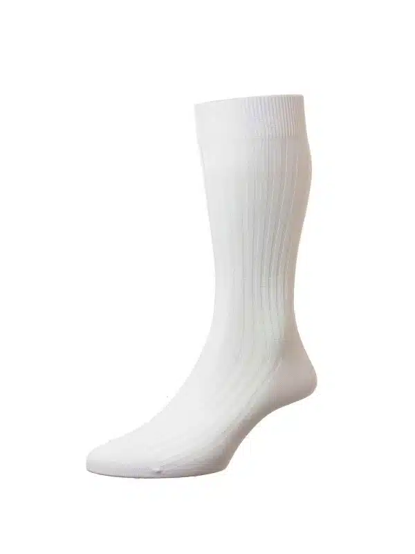 (product) Pantherella Danvers Mid-Calf Cotton Socks - White