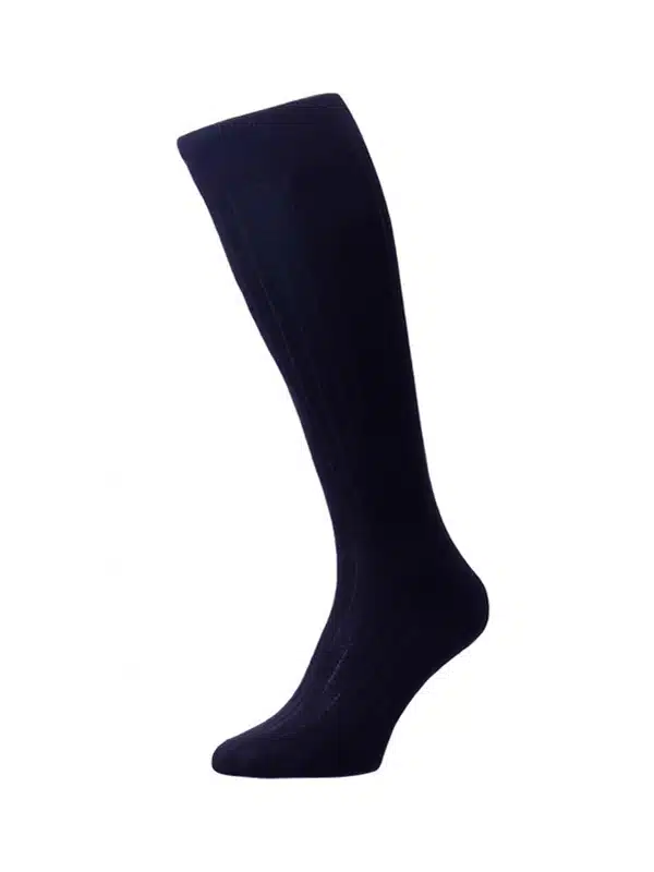 (product) Pantherella Asberley Over-the-Calf Formal Silk Socks - Navy