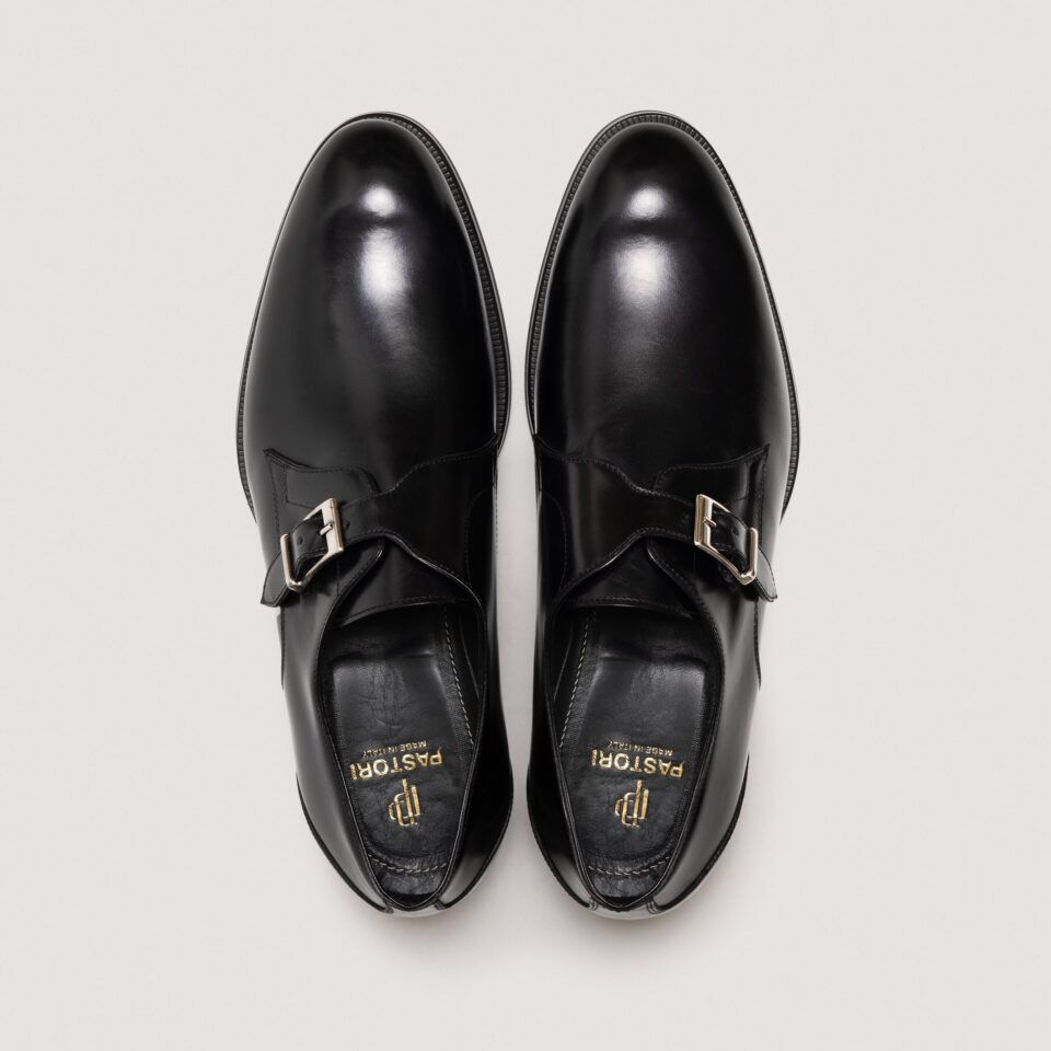 (product) Faustus Monk Strap Nero, Top view of the pair