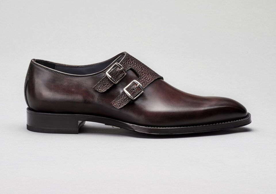 (product) Novara Nero Fondente Monk Strap, Single shoe side view