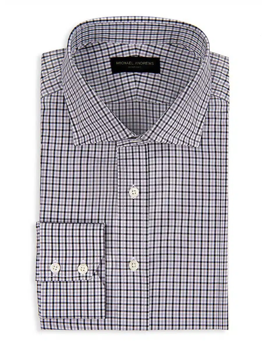 (product) Charcoal & Tattersall Spread Collar Shirt, front view