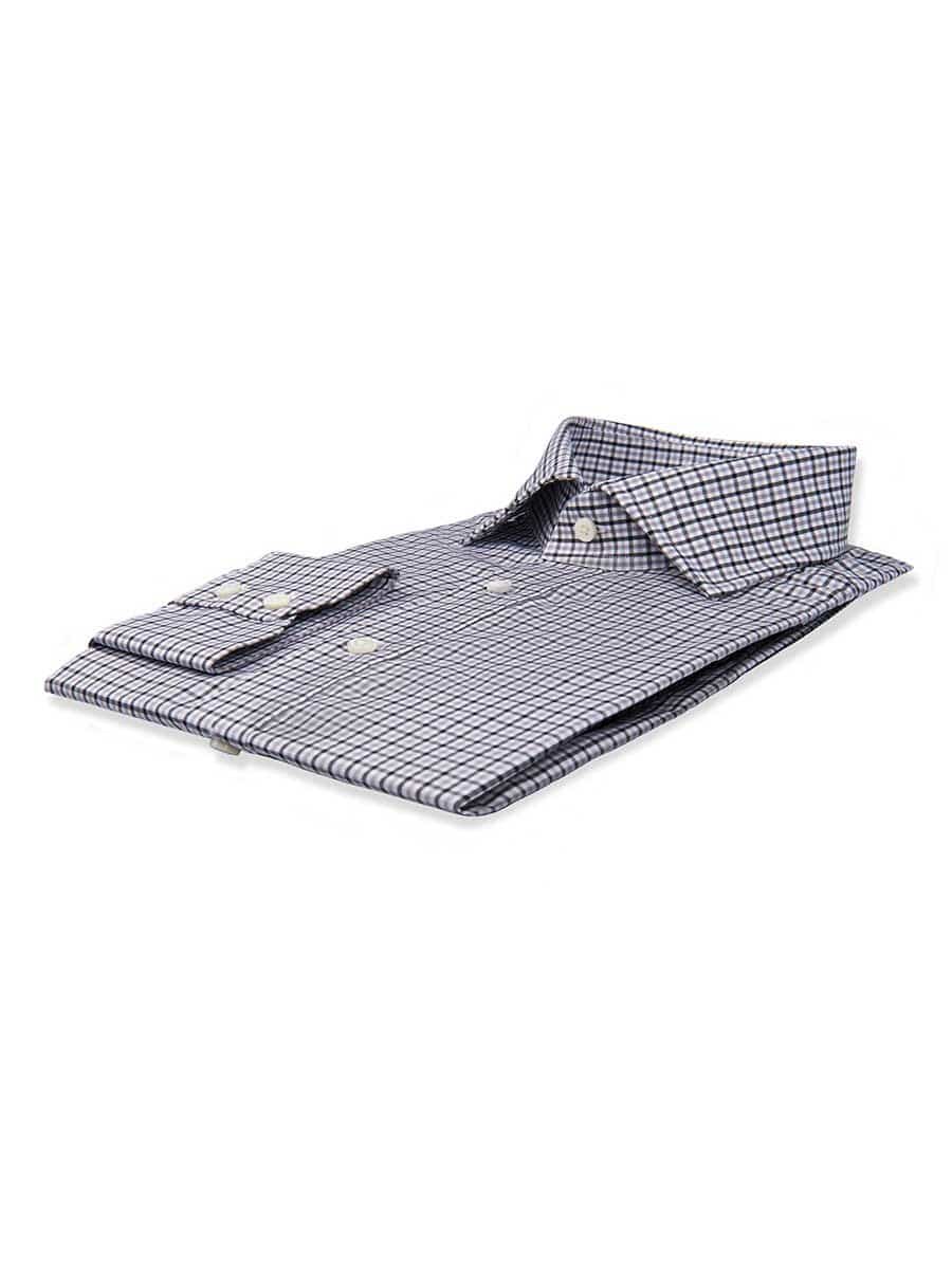 (product) Charcoal & Tattersall Spread Collar Shirt, folded and displayed flat