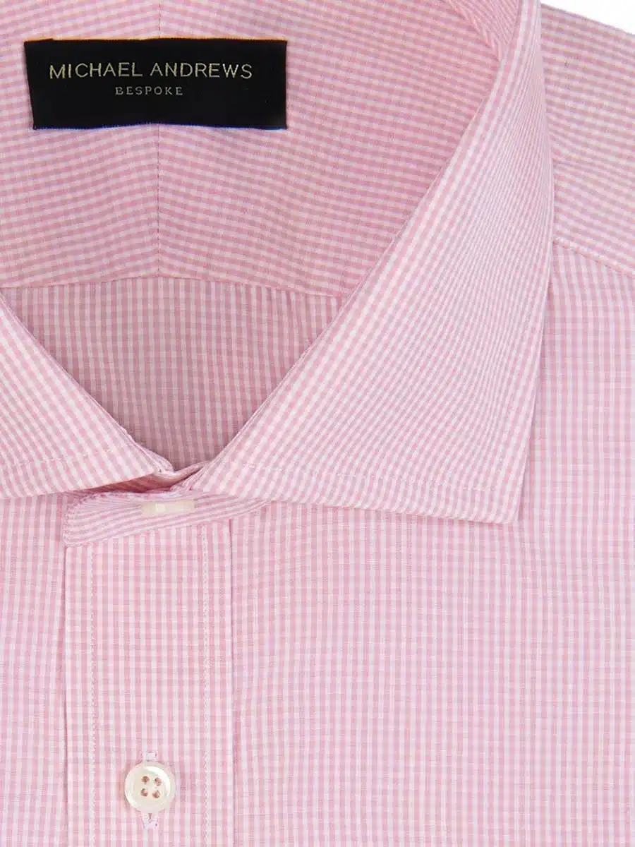 (product) Pale Pink Micro Gingham Spread Collar Shirt, close-up view
