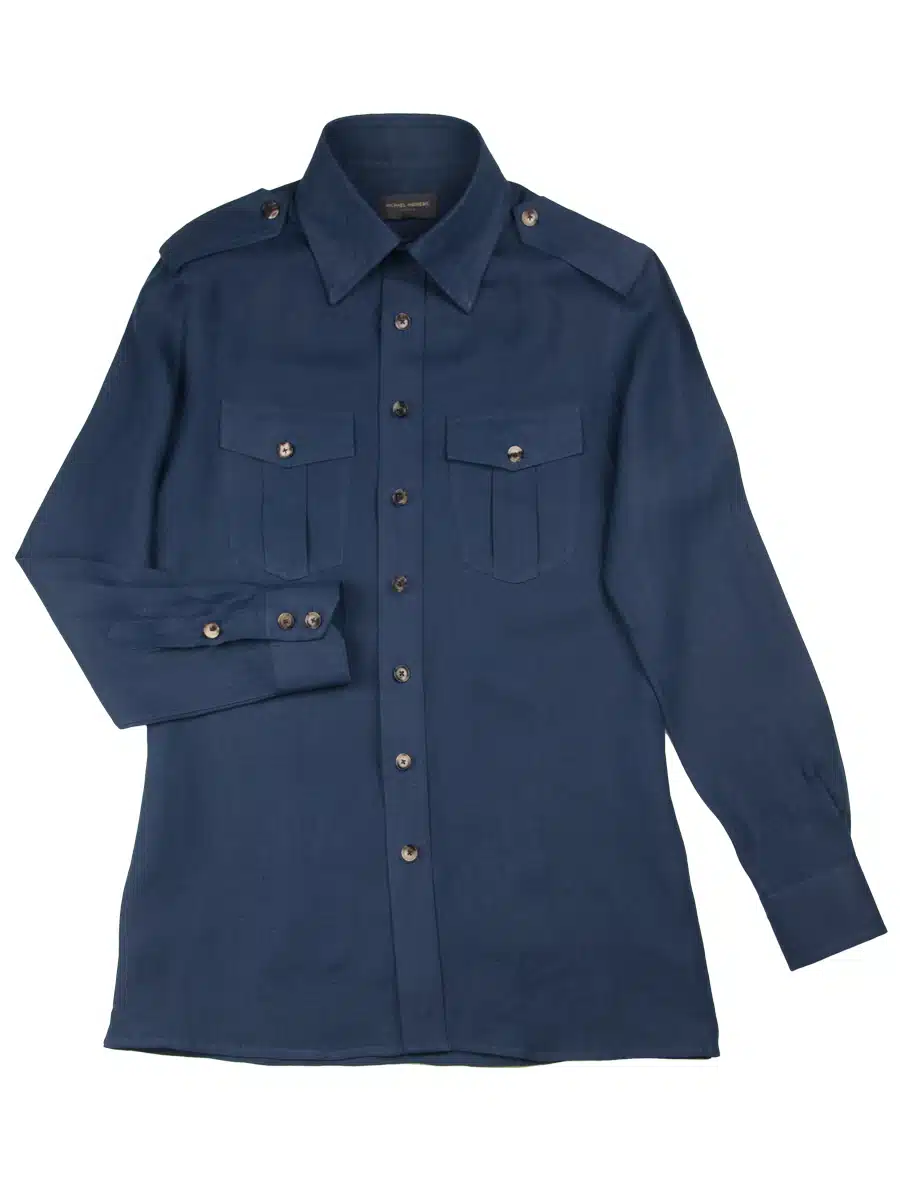 (product) Navy Linen Field Shirt, full view