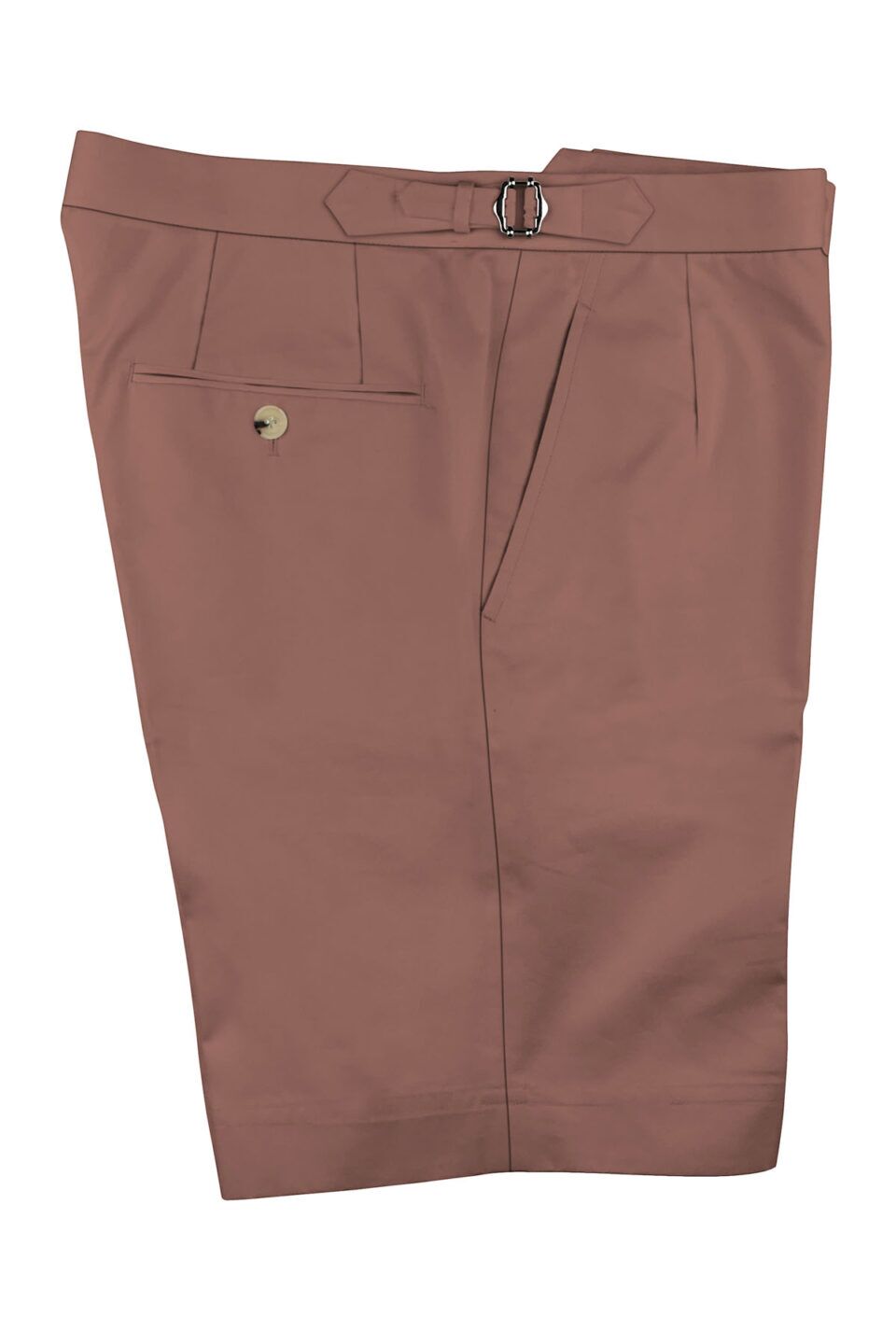 (product) Burnt Salmon Cotton Shorts with tailored stitching and side adjuster