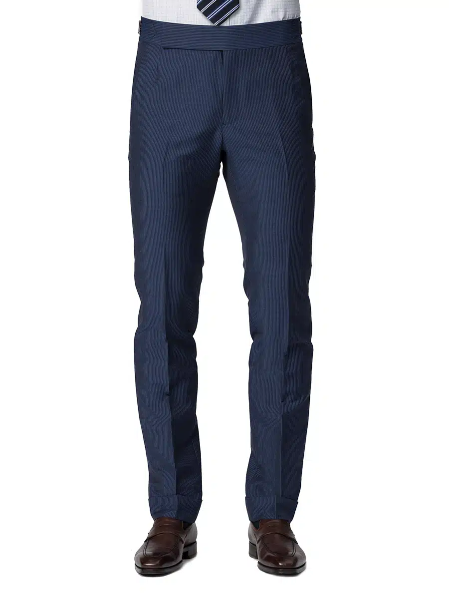 (product) Blue Narrow Stripe Bespoke Suit, pants detail