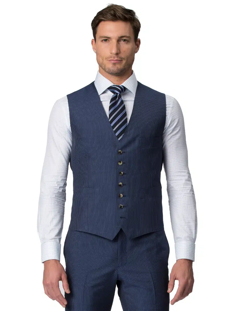 (product) Blue Narrow Stripe Bespoke Suit Vest
