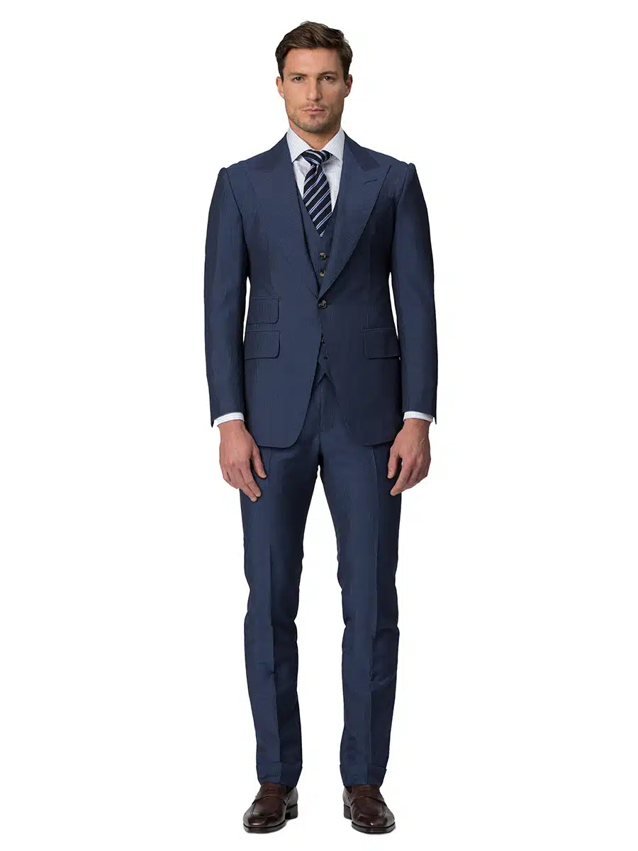 (product) Blue Narrow Stripe Bespoke Suit, full front view