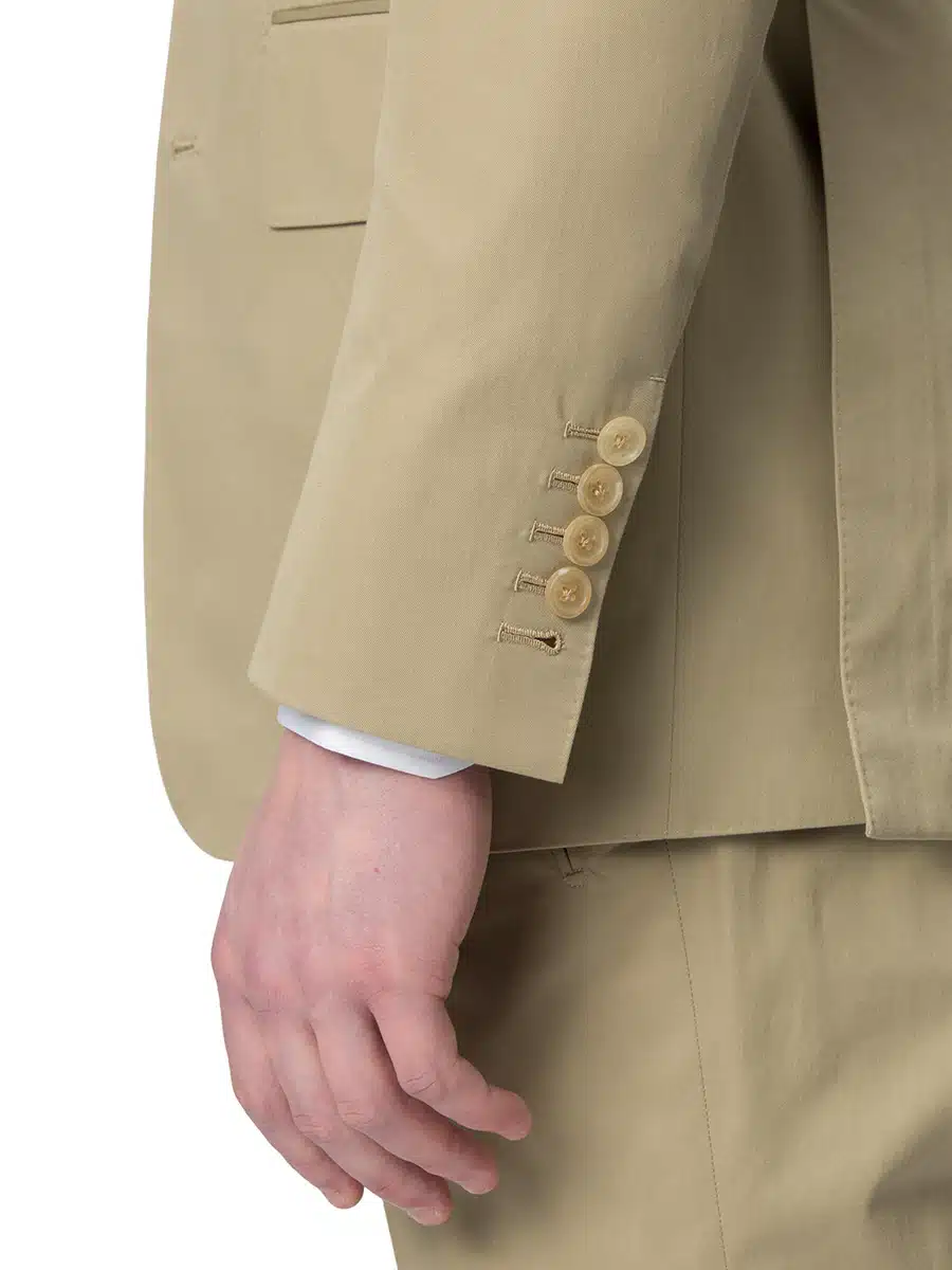 (product) Khaki Cotton Bespoke Suit, cuff detail