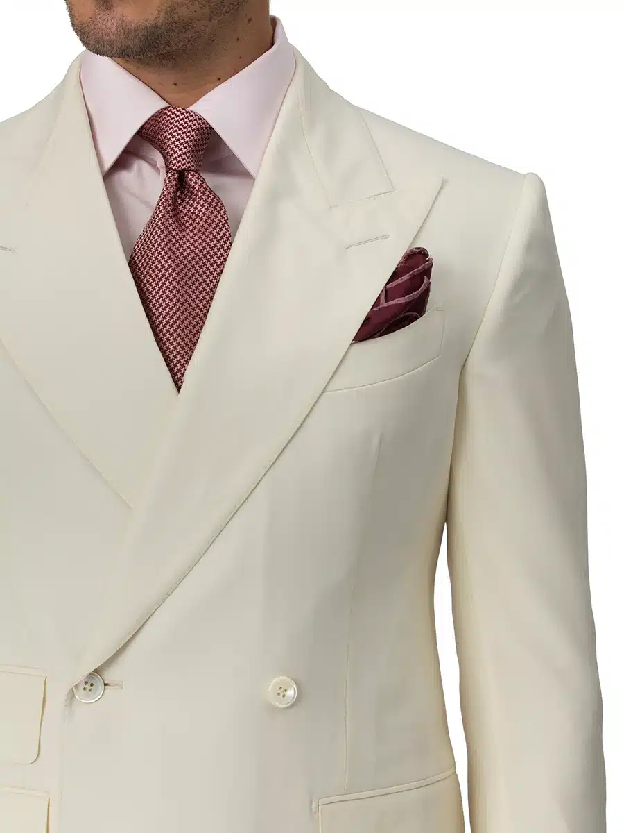 (product) Cream Plain Weave Bespoke Suit, lapel detail
