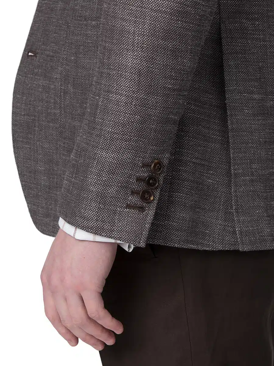 (product) Brown Textured Hopsack Bespoke Sport Coat, cuff detail