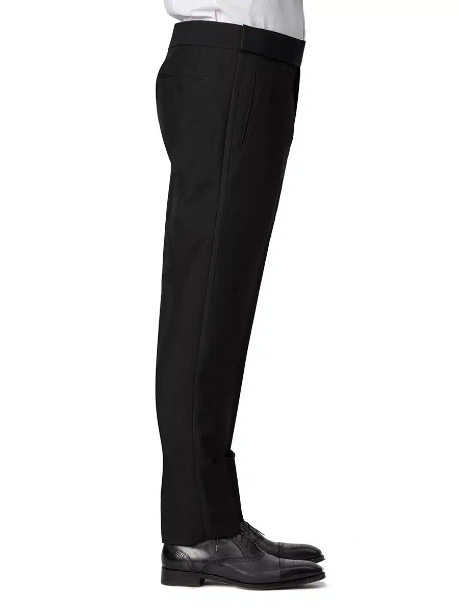 (product) Black Mohair Classic Bespoke Tuxedo Trouser, side view