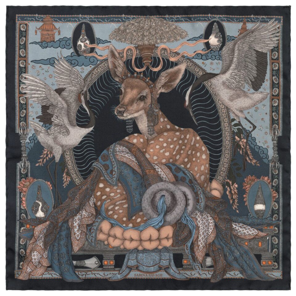 (product) The Song Deer Storm/ Steel Pocket Square, Full view