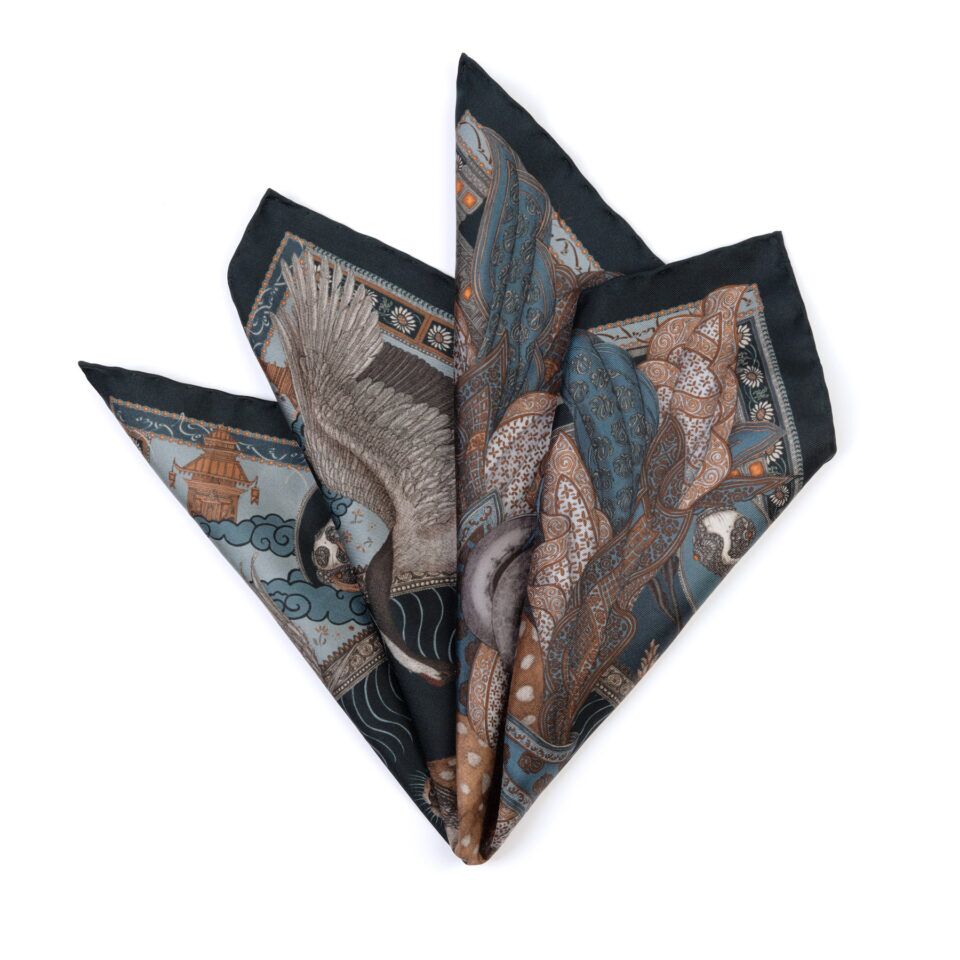 (product) The Song Deer Storm/ Steel Pocket Square, Folded