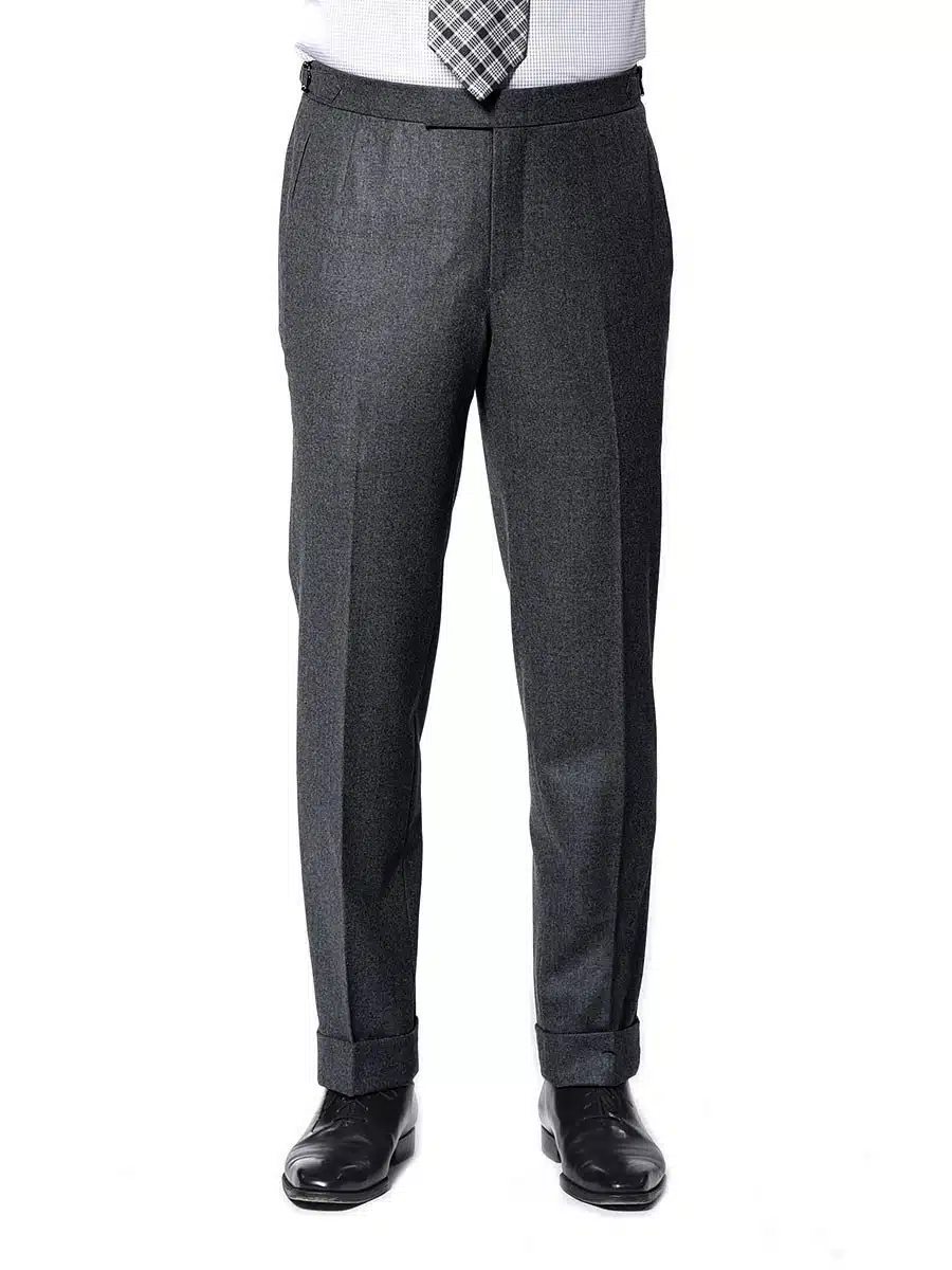 (product) Charcoal Flannel Signature Bespoke Trouser, full front view