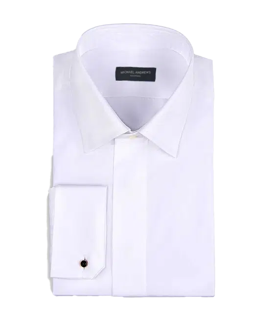 (product) White Poplin Fly Front, Traditional-Collar Formal Shirt