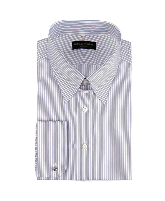 (product) Ice Grey Twill Complex Stripe, Tab-Collar Shirt