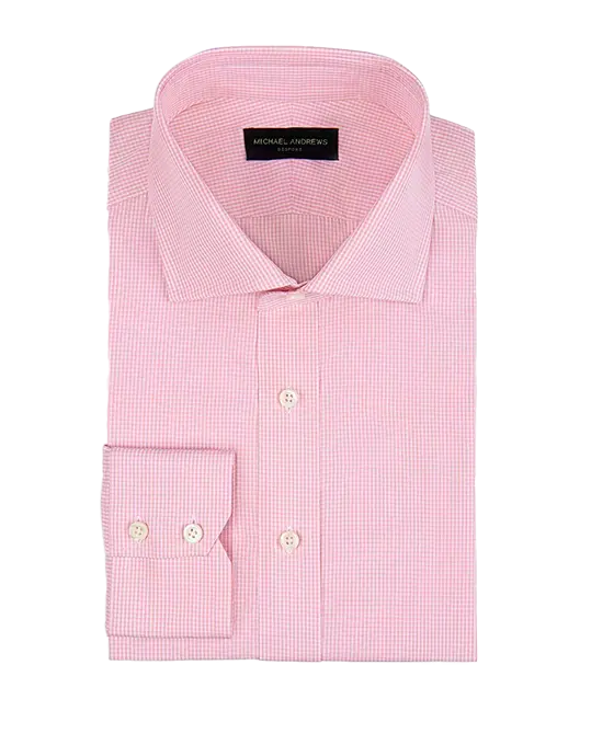 (product) Pale Pink Micro-Gingham, Spread-Collar Shirt