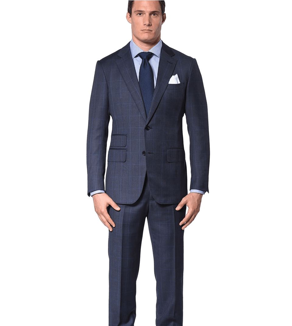 Marine Blue Glen Plaid WIndowpane Classic Bespoke Suit