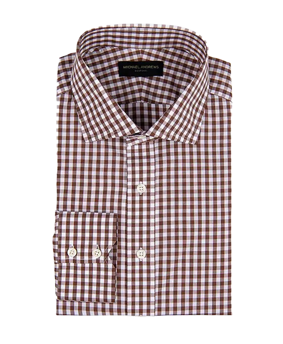 (product) Brown Gingham, Spread-Collar Shirt
