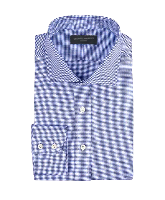(product) Periwinkle Twill Houndstooth, Spread-Collar Shirt