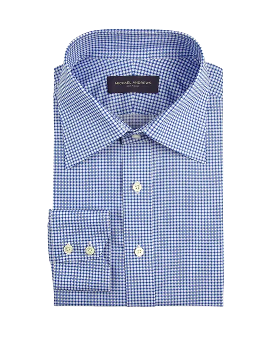 (product) Blue Printed Dot Motif Italian Collar Shirt