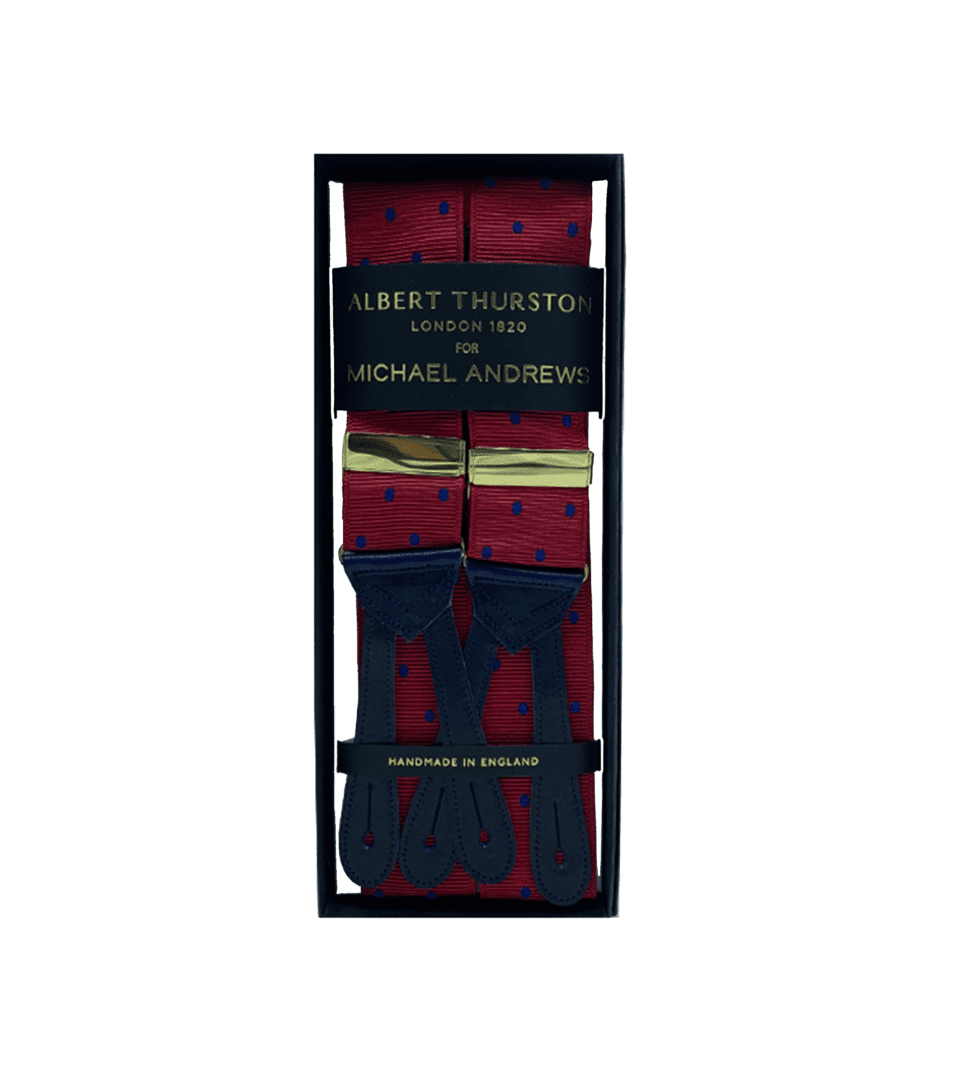 Albert Thurston Burgundy Suspenders with Blue Dots