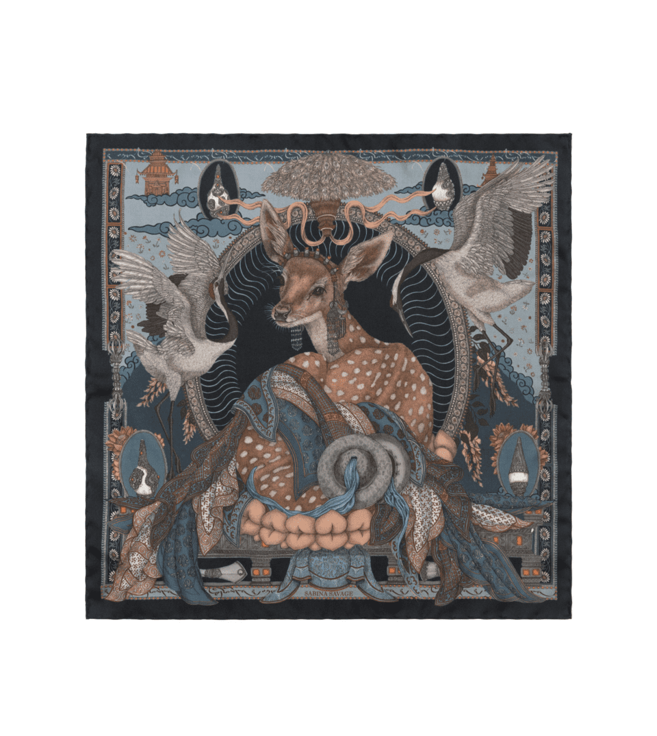 (product) The Song Deer Storm/ Steel Pocket Square, full view