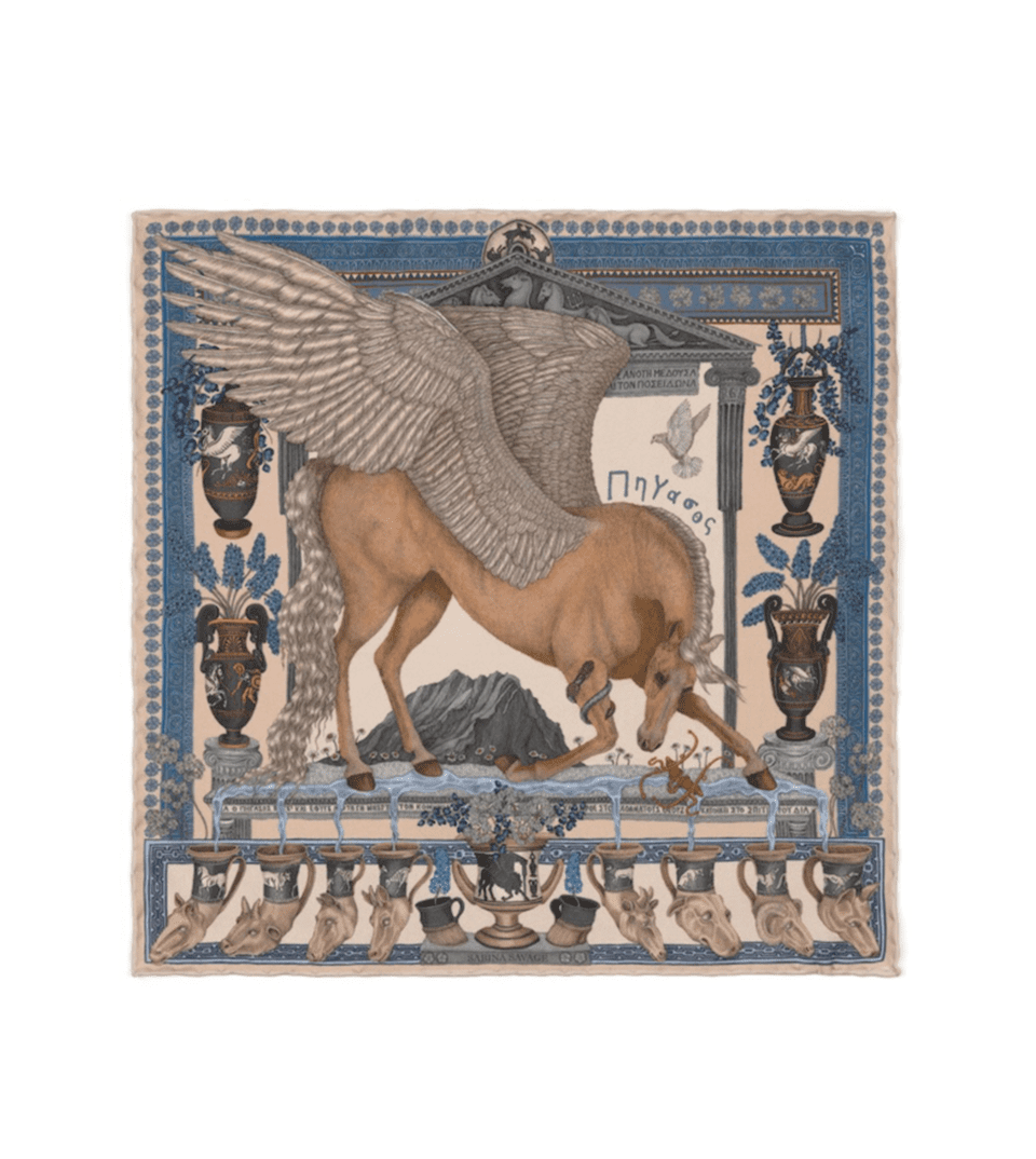 (product) The Temple of Pegasus Alabaster/ Milk Pocket Square, full view