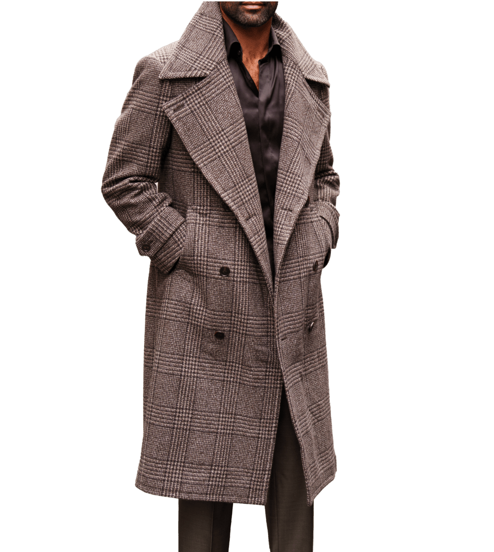 (product) Medium Brown Twill Glencheck Great Coat