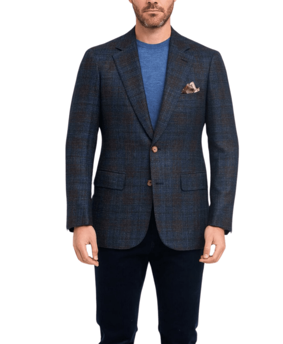 (product) Blue & Brown Wool Silk Glen Check Sport Coat
