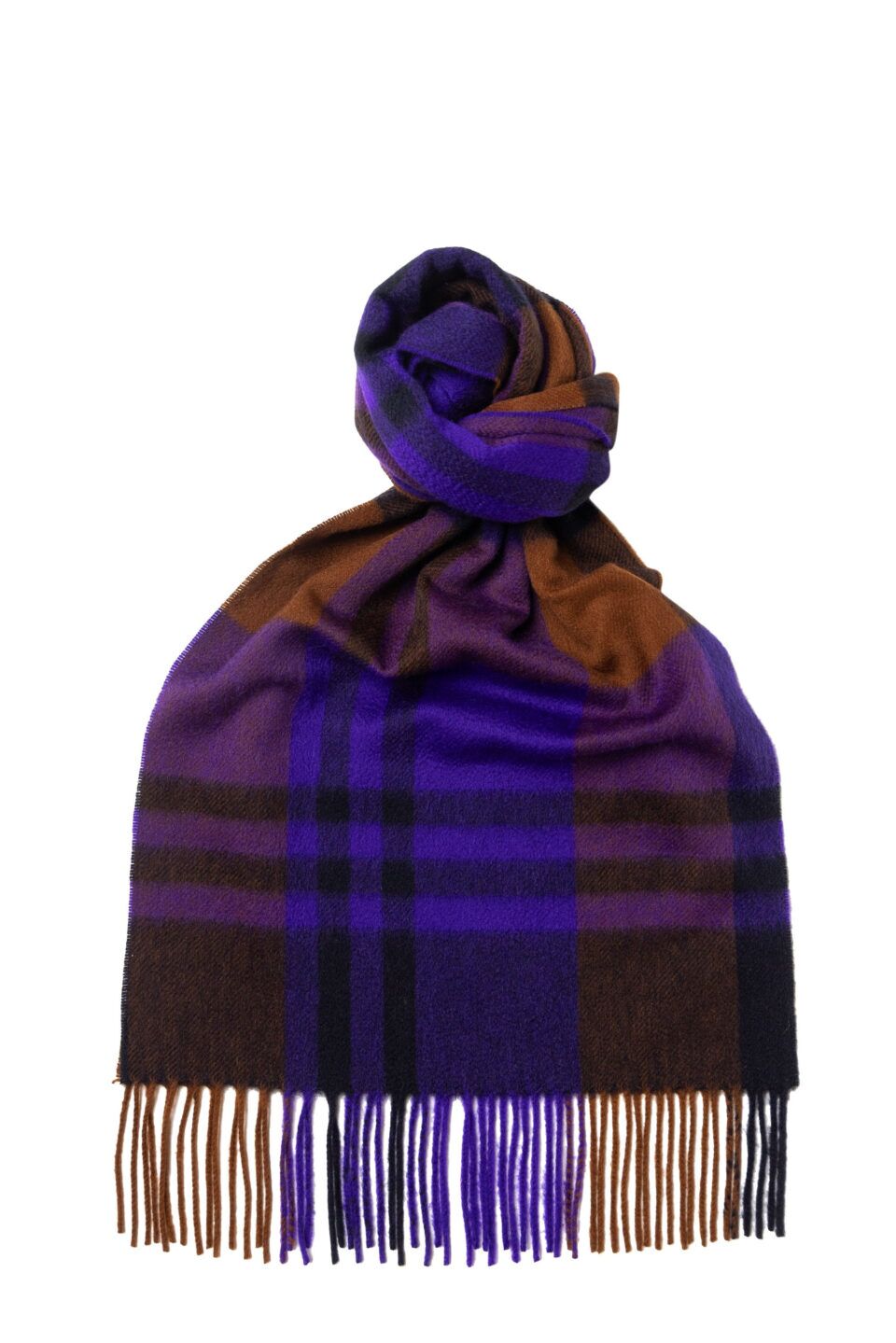 Black Watch Classic Check Cashmere Scarf Red x Purple, knotted