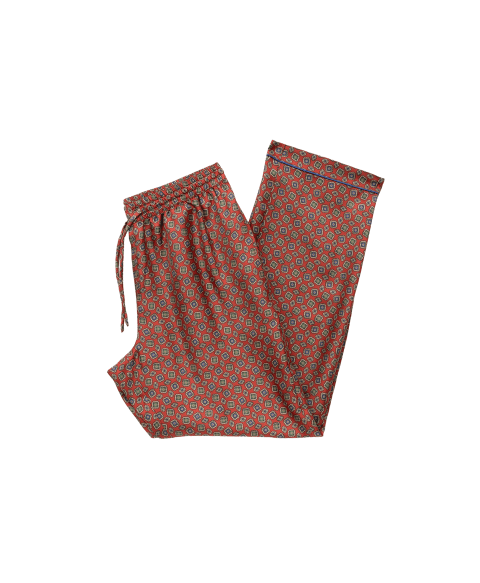 Burnt Orange Medallion Print Silk Pajama Pants