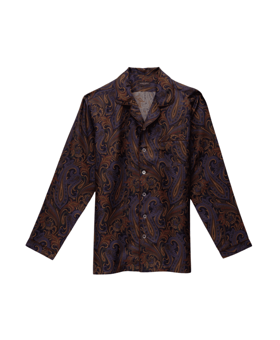 Michael Andrews Custom Navy and Maroon Silk Paisley Twill Pajama Shirt