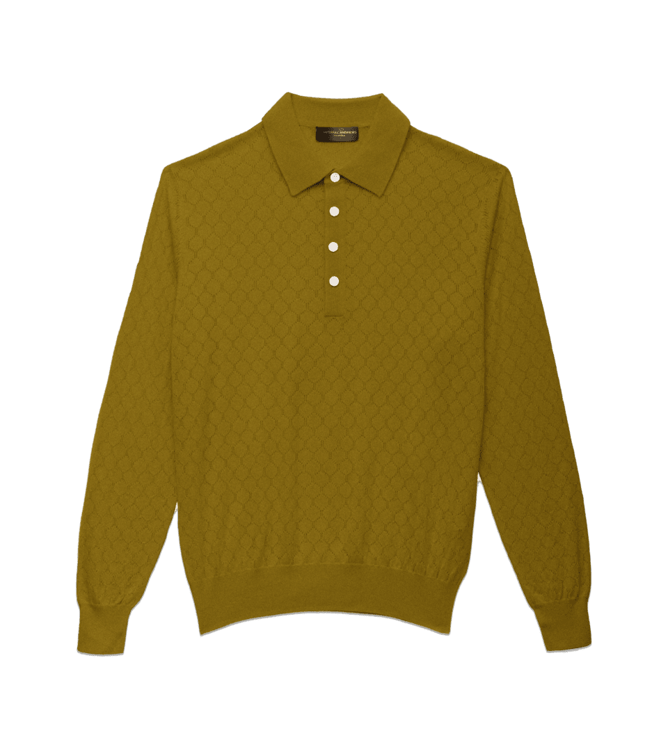 Michael-Andrews-Honeycomb-Long-Sleeve-Polo-Korma-Yellow
