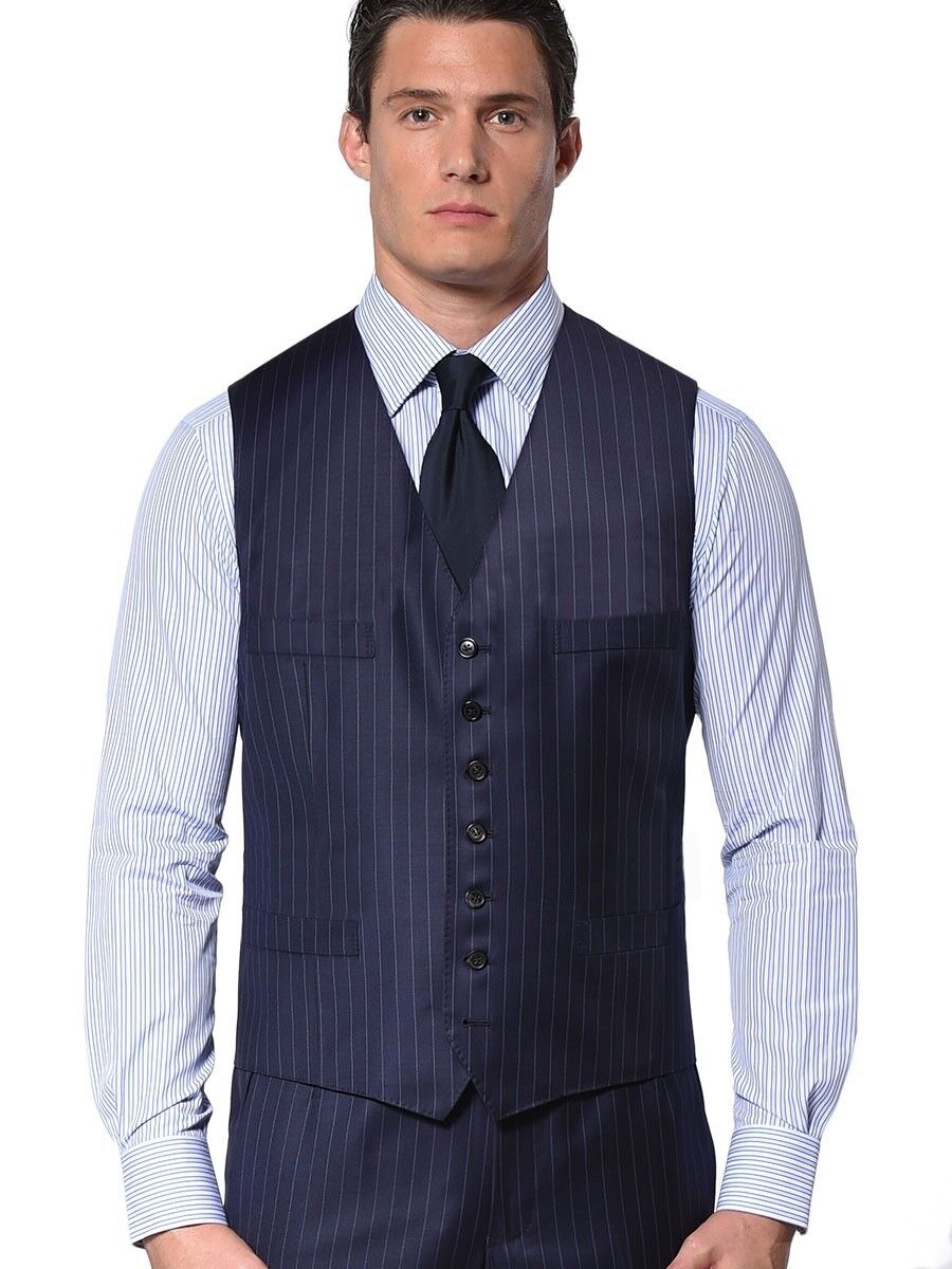 (product) Navy Chalk Stripe Bespoke Suit Vest