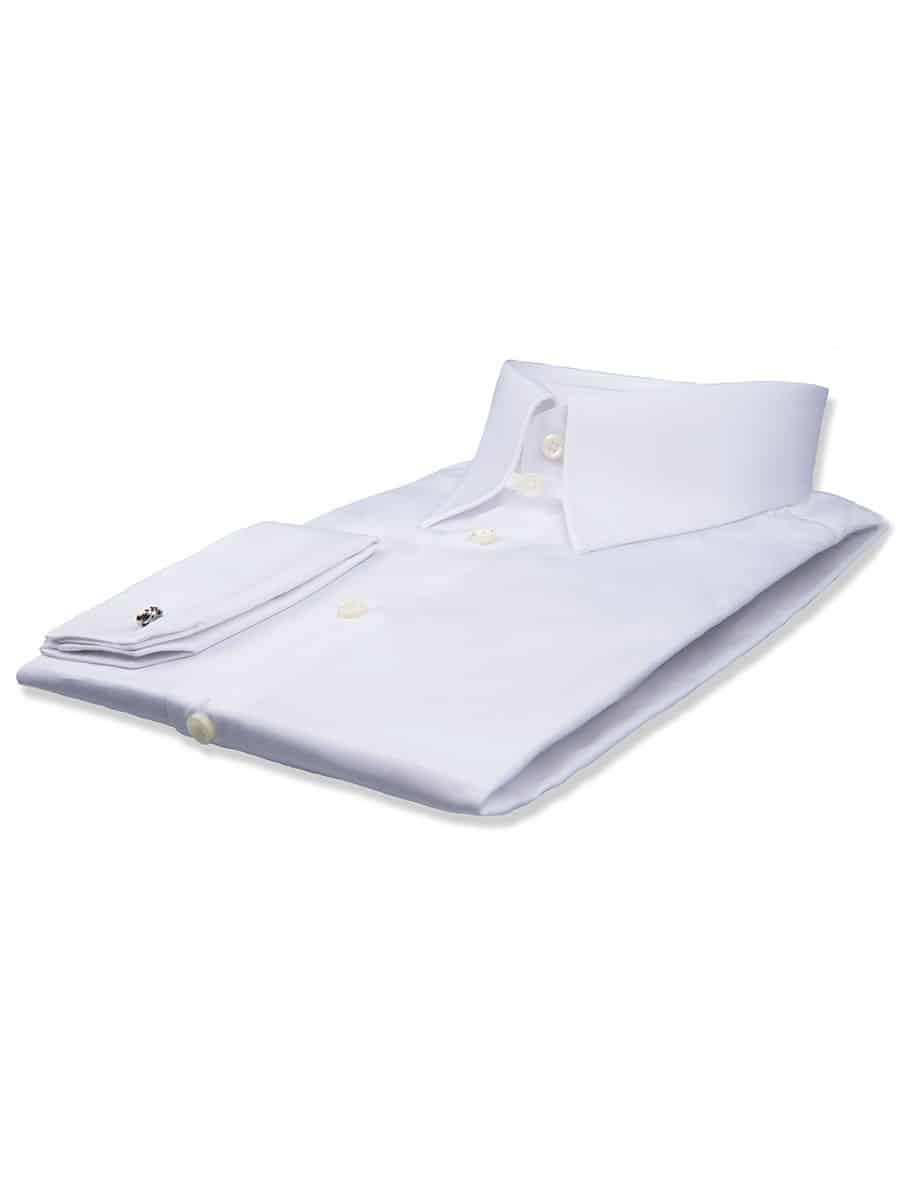 (product) White Poplin Tab Collar Shirt, folded and displayed flat