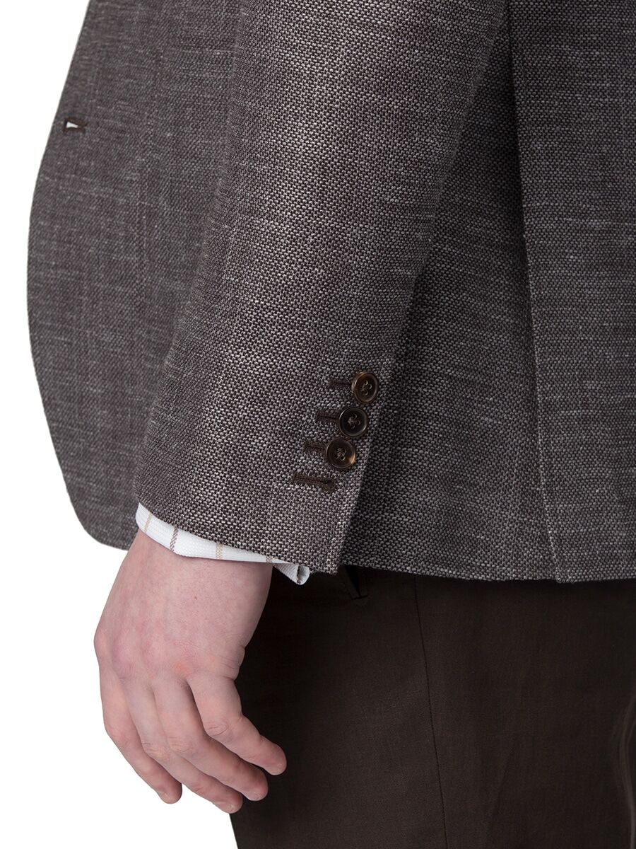 (product) Brown Textured Hopsack Bespoke Sport Coat, cuff detail