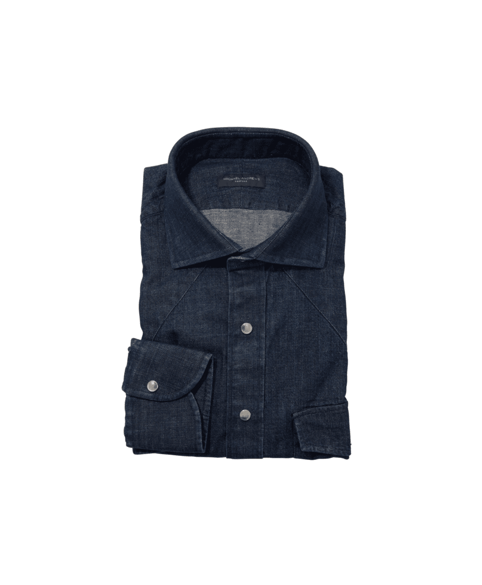 Michael Andrews Bespoke Dark Blue Denim Western Shirt