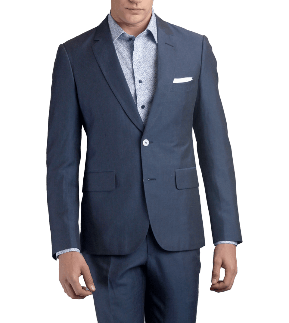 Medium Blue Two-button Wool-Linen Blend, made-to-measure Suit