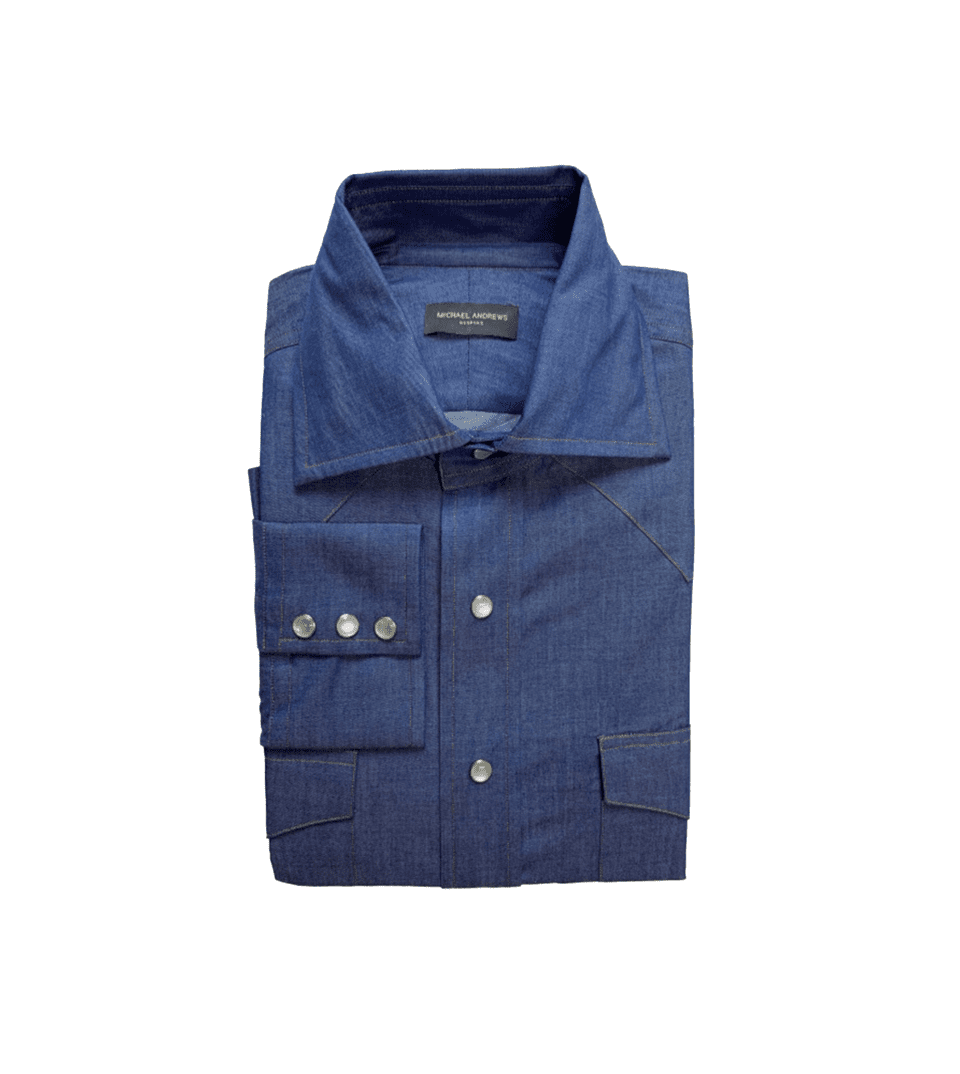 (product) Blue Light-Weight Denim Western Shirt