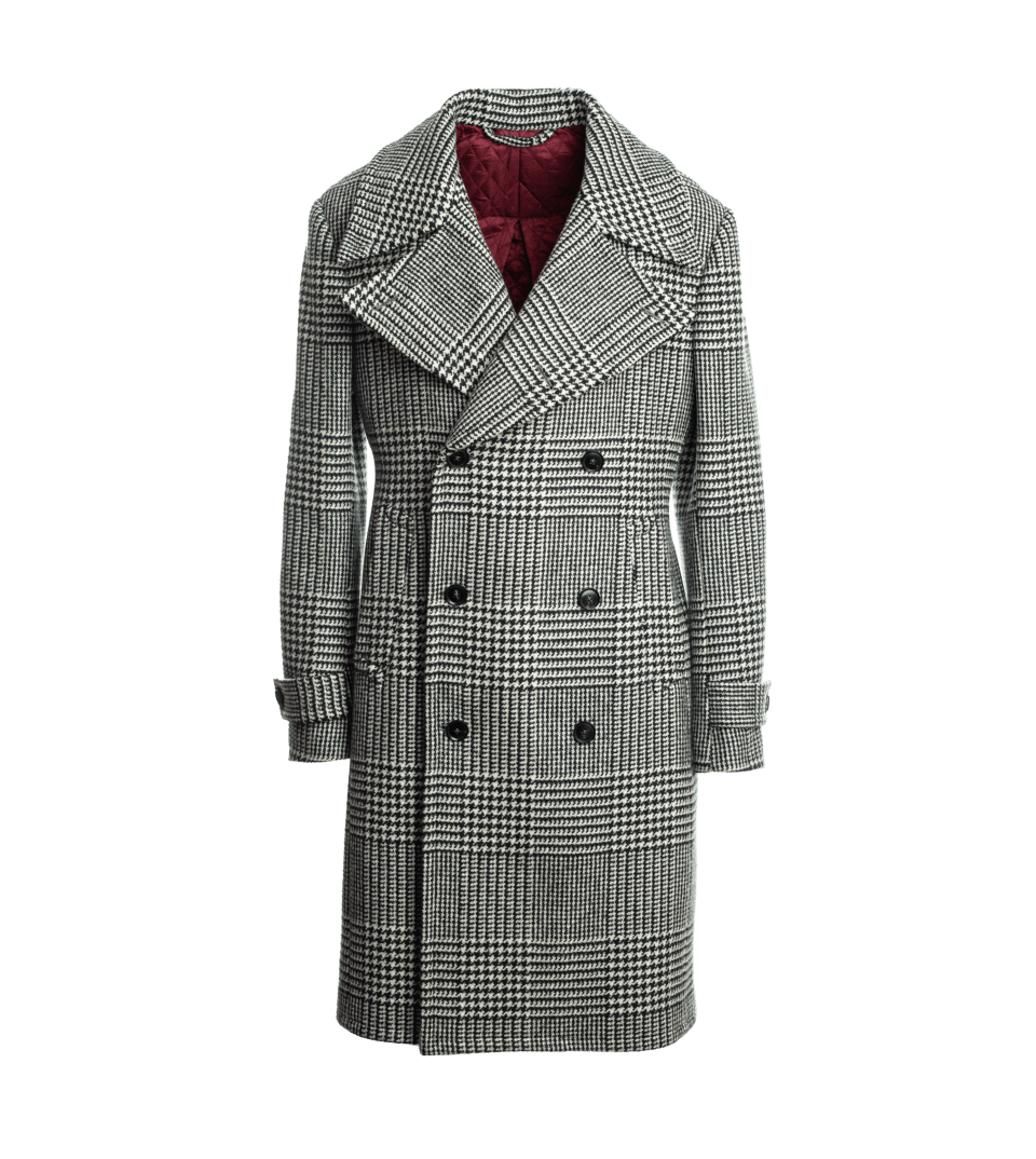(product) Bespoke Black & White Glen Urquhart Great Coat