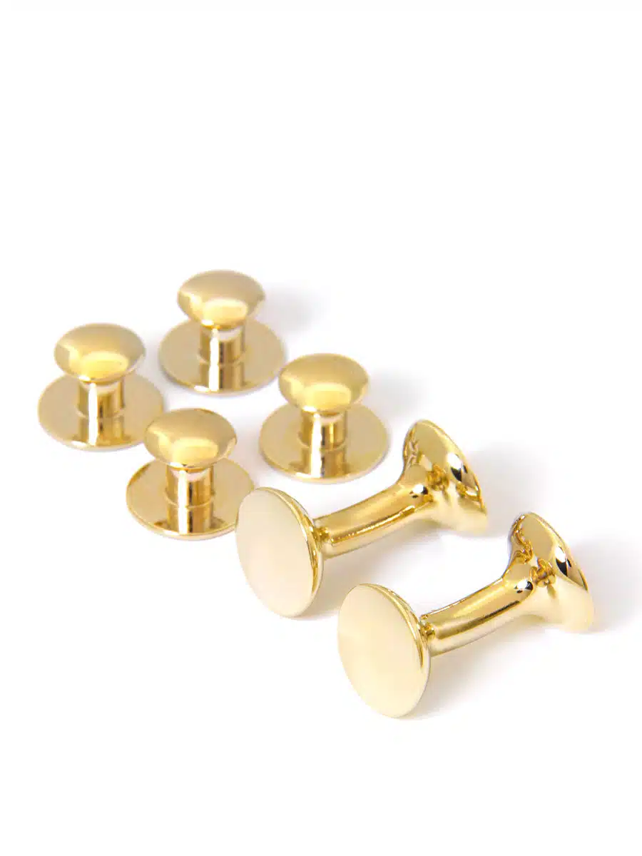 (product) Round Yellow Gold Stud and Cufflink Set