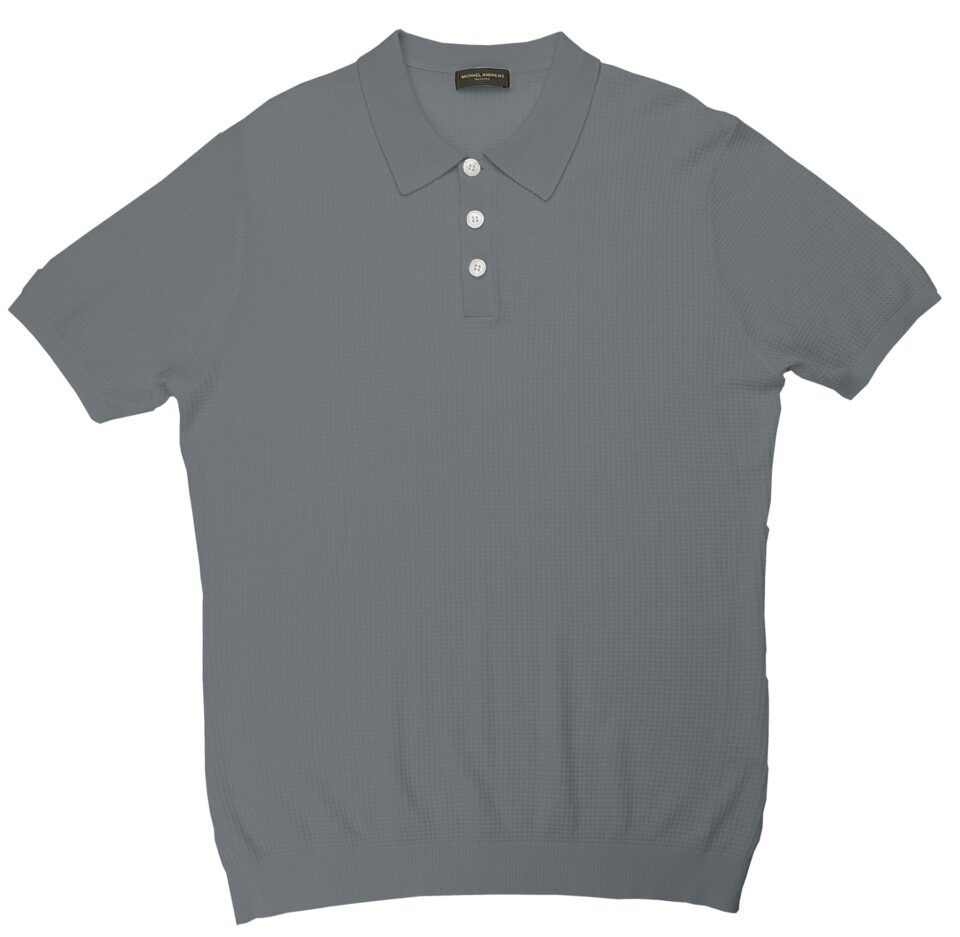 (product) Foggy Silk Cashmere Link Stitch Polo
